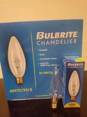 BulBrite Chandelier Torpedo Clear Candelabra Base 60CTC/32/3 60 Watt 130V Bulb
