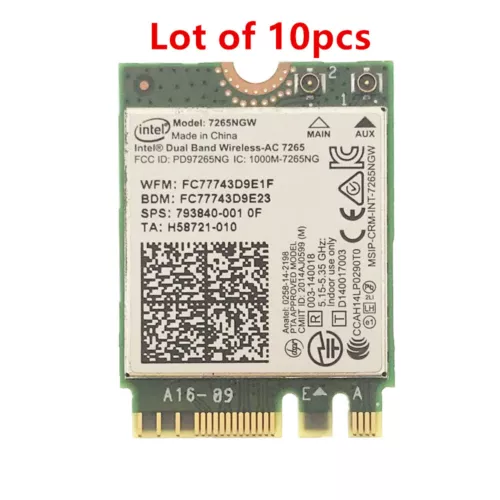 Lot of 10 Intel Dual Band Wireless-AC 867M 7265NGW Wi-Fi + Bluetooth 4.2 Card - Afbeelding 2 van 3