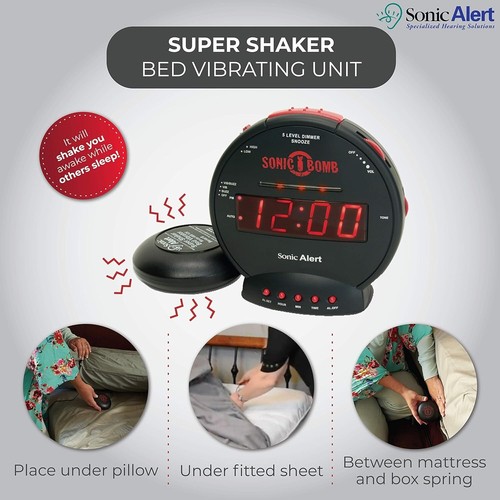 Sonic Bomb Dual Extra Loud Alarm Clock with Bed Shaker, Black | Vibrating, He... - Picture 4 of 8
