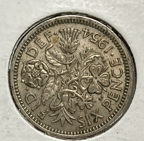 1954 UK Great Britain Lucky Coin 6 pence Tudor Rose Shamrock Thistle Leek Floral - Picture 2 of 4
