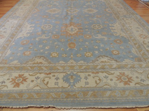 12x18 Oushak Oriental Rug BLUE Gold wool hand-knotted SOFT vintage-look LOVELY! - Picture 11 of 12