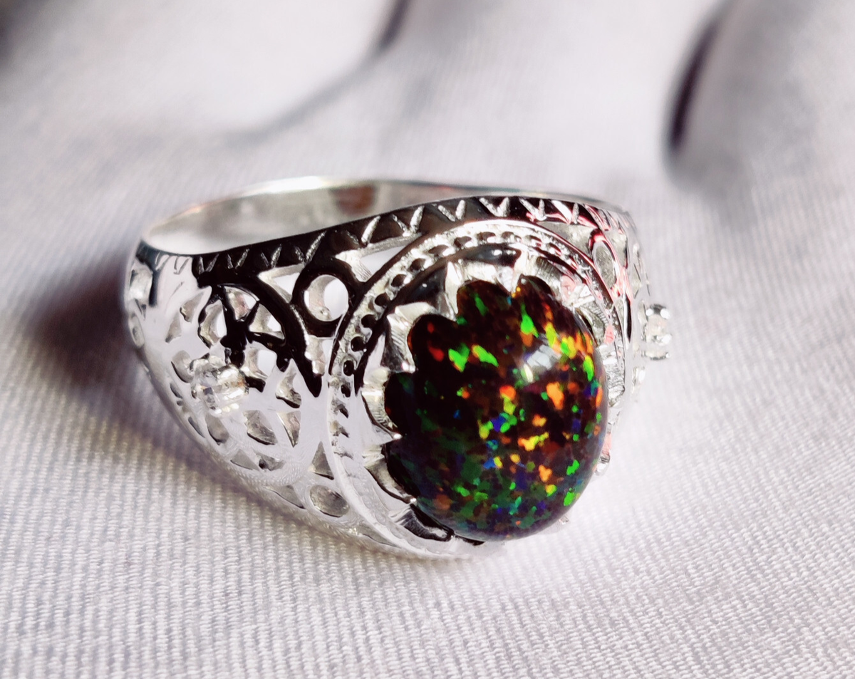 【BLACKPURPLE】23FW★ silver925 palette ring Black Opal Men's Ring, 925 Sterling Silver Ring, Gemstone