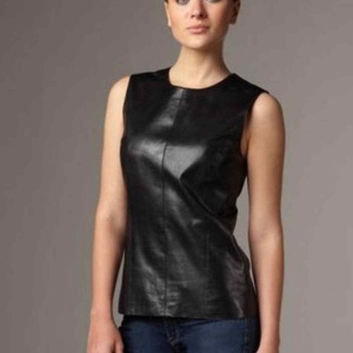 Vince black leather sleeveless shell 