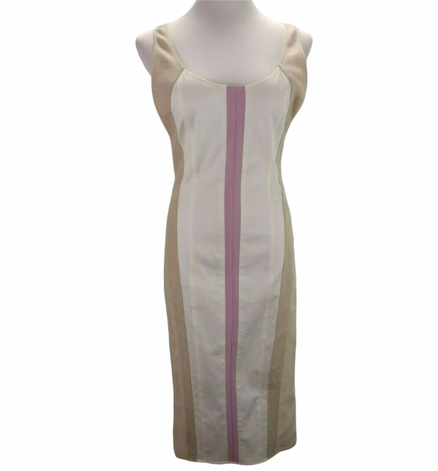 Funda Narciso Rodriguez Cage Midi Espalda Talla 8 Beige Lino Paneles Informal Foto 2 de 4