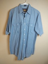Vntg Ralph Lauren Chaps Blue Shirt Mens L Button Up Short Sleeve Made In Korea