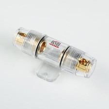 GOLD PLATED SIINGLE CLEAR AGU FUSE HOLDER WILL FIT 4 OR 8 GAUGE WIRE FREE SHIPPI