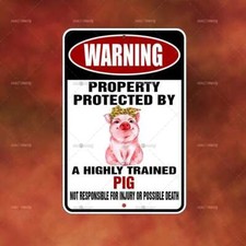 Property Protected Pig metal Sign Home room wall art gift funny decor A2315