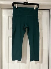 Athleta Solid Green Leggings W Pockets Size M L 18  
