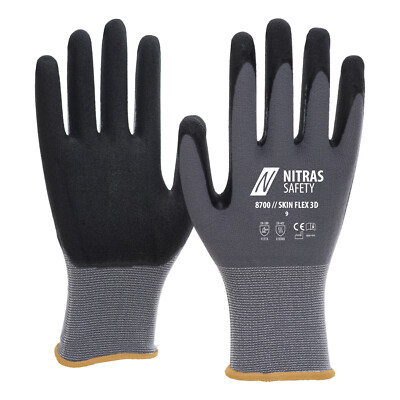 Nitras 8700 Skin Flex 3D Montagehandschuhe grau Stretch-Strick 12 Paar Gr 6-11