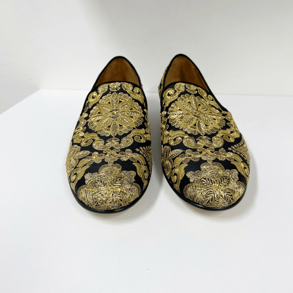 PANTOFOLA D’ORO Pantofole in pelle super glamour Harley Yamka oro nero ricamate tela 45 13