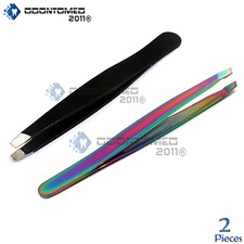2 Eyelash Hair Plucking Eyebrow Hair Removal Tweezers Slanted Rainbow  Black