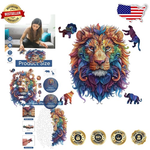 Unique 500-Piece Wooden Lion Jigsaw Puzzle for Adults & Kids - Fun Family Game