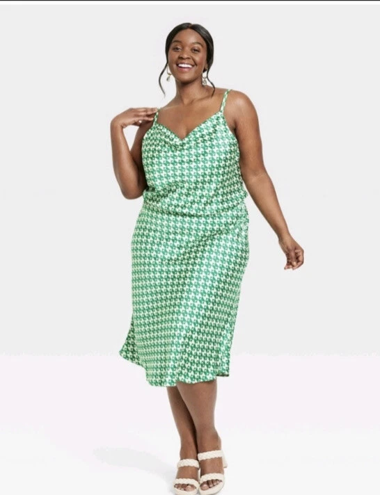 Ava Viv sleeveless spaghetti strap green white fit flare