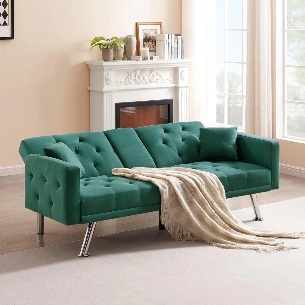 Full sleeper sofa green 2024 upholstered convertible sofa