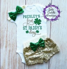 Personalized First St. Patrick's Day Shorts Outfit, 1st Holiday Outfit, Irish