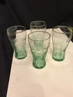 Set Of 4 Vintage Green Glass Coca Cola Coke Glasses By Libbey-Signed(4.5” Juice)