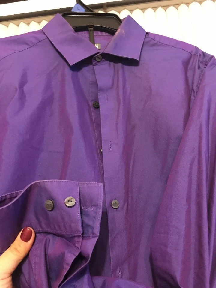 Рубашка Kenneth Cole Slim Fit мужская с длинным рукавом размер 17 36-37 фиолетовая доставка N 24h - Изображение 4 из 4