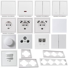 "SHALLOW Weiß" Steckdosen Serie Klemmanschluß Schalter Taster USB-A USB-C Buchse