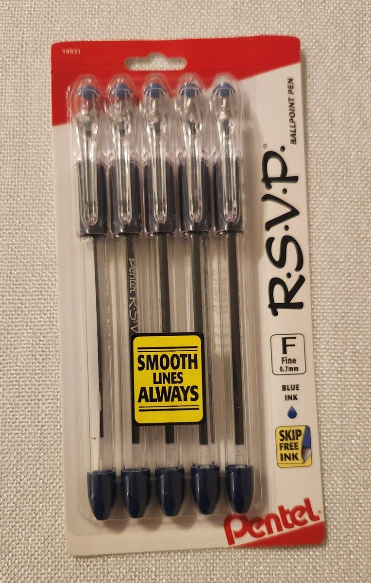 Ballpoint Pens Fine Point mm Clear Barrel Pentel Blue ink  pack NEW