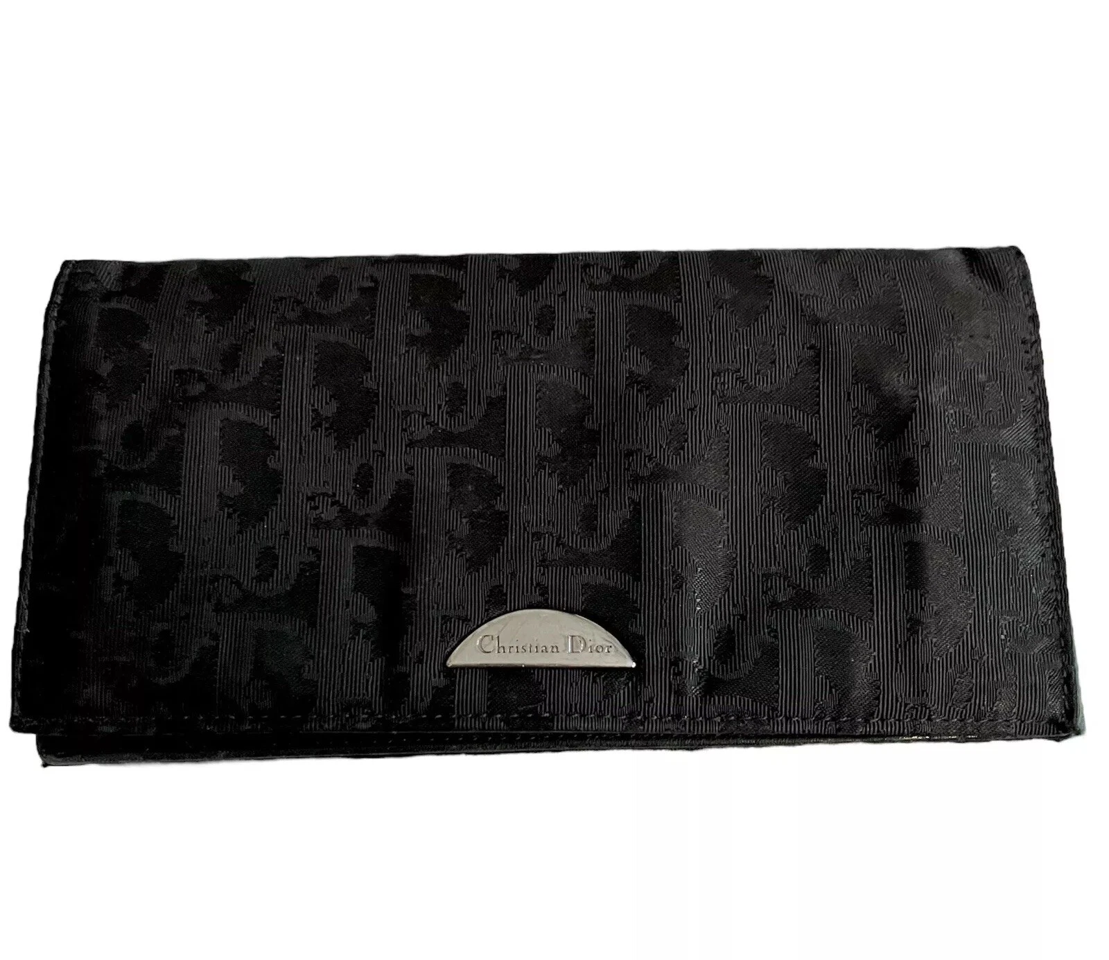 Portefeuille Christian Dior long pliant cuir toile noire