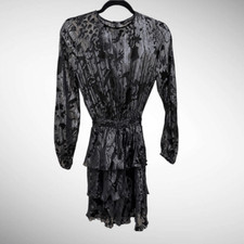 Zara Metallic Stripe Satin Prints Mini Ruffled Tiered Dress Size XS
