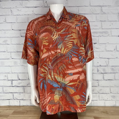 Tommy Bahama Shirt Men's Extra Large Hawaiian Camp Shirt 100% Silk Floral Orange - Picture 2 of 11