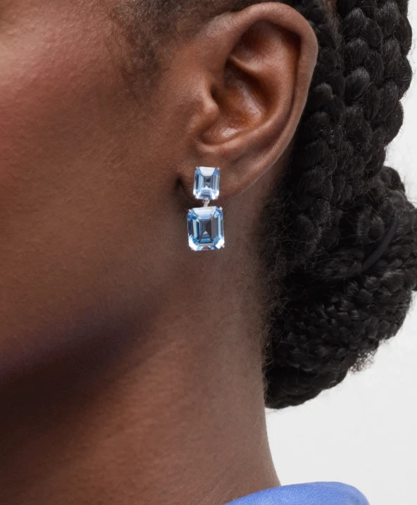 Pretty Sea Blue Transparent Emerald Cut Lab-Created 50.55CT Aquamarine Earrings - Image 2 of 4