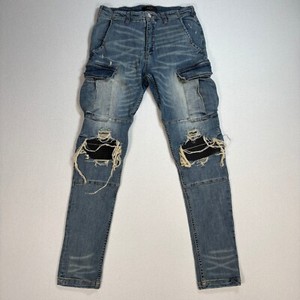 Jean Amiri Taille 29 - Bleu Délavé Avec Motifs Dés - Neuf Avec étiquettes - Coupe Skinny