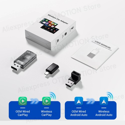 Ottomotion Wireless Carplay/Android Auto Mini Adapter USB Bluetooth Plug & Play - Photo 5 sur 16