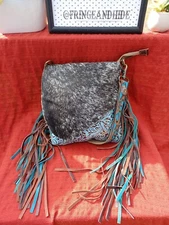 NWT Myra Cobal Blue Concealed Carry Leather & Hide Embossed Fringe Western black