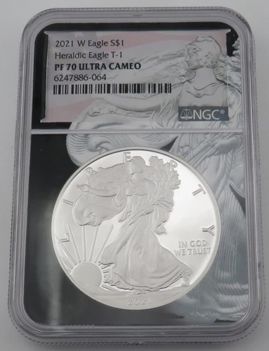2021 W $1 Silver American Heraldic Eagle T-1 PF70 NGC 6247886-064