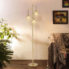 Industrial Floor Standing Lamp 3-Head Gold Crystal Cage Shade Dimmable Lights UK