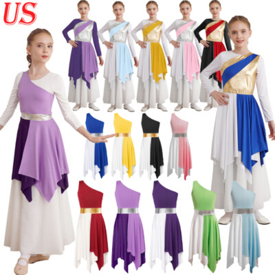 Girls Praise Dance Dress Color Block Liturgical Worship Lyrical