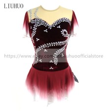 Women Girl Customize Costume Competition Leotard Ice Skating Dress Wine Red