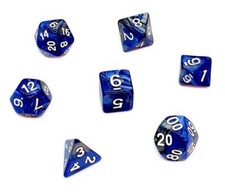 7er Würfelset 4-20 Seitig 2-Farbig D.Blau-Silber-Weiß