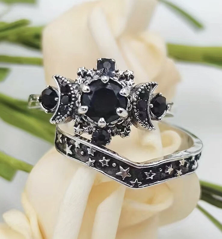 Finger Rings Fashion Diamond Silver Moon Engagement Ring Set Boho