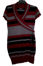 NYC Sweater Dress Women's XL Striped Maroon Black Gray Bodycon Short