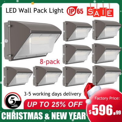8X LED Wall Pack Light 125W Dusk-to-Dawn Commercial Security Lighting 5000K ETL