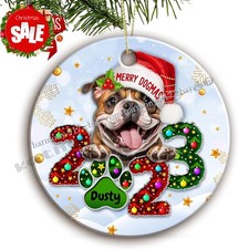 English Bulldog Custom Ceramic Circle Christmas Ornaments - Cute Dog Xmas.