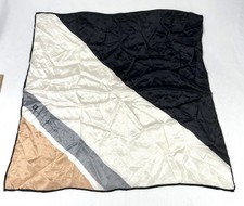 Vintage Anne Klein Silk Scarf Black Ivory Tan Black Geometric Signed Square.