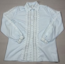 Vintage 1970s Victorian Prairie Blouse Sheer Crochet Eyelet Lace Trim Shirt L