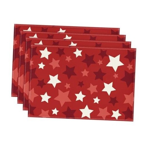 Red Stars Patriotic 4th of July Placemats Set of 4, 12x18 Inch Memorial Day