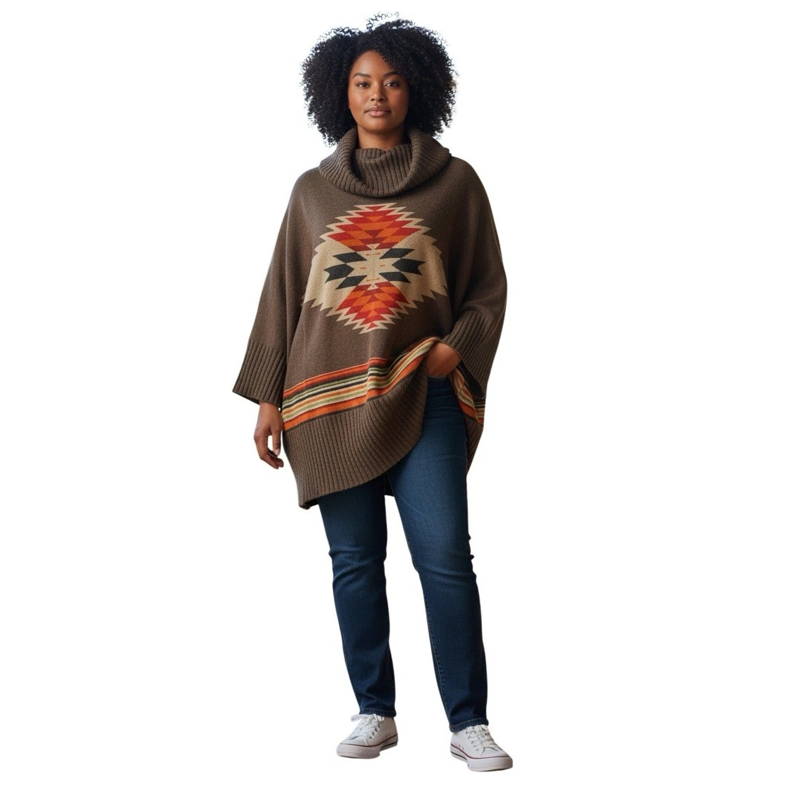 Tasha Polizzi Cowl Neck Aztec Sweater Poncho Womens XL