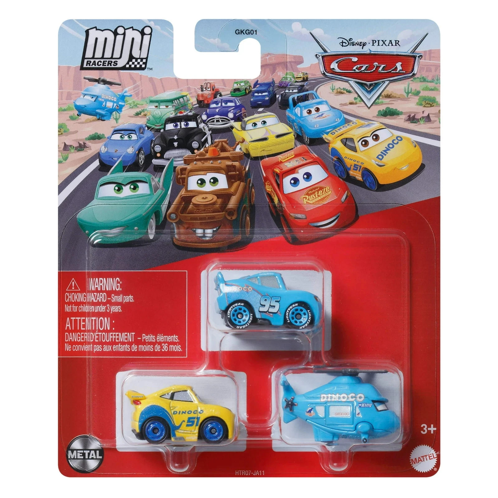 Disney Pixar Cars Mini Racers 3pk Turbosky Dinoco Cruz & Lightning McQueen
