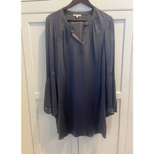 Matty M 100% Silk Charcoal Gray Satin Tunic Shift Dress Balloon Sleeve Sz. M