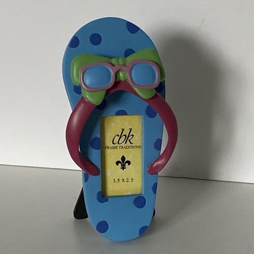 Flip Flop Picture Frame New Small 2.5 X 1.5” Photo Blue Pink Summer Shoes cbk - Picture 13 of 15