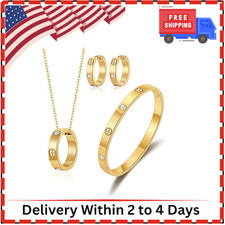 Love Bracelet Earring Necklace Set for Women 18K Gold Plated Trendy Stainless St