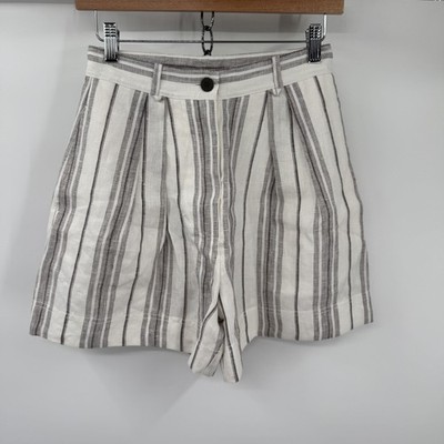 Lee Mathews Dallas Shorts Womens 0 Linen Pleated Striped Pockets Resort Summer
