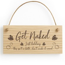 Funny Hot Tub Plaque GET NAKED Hanging Garden Sign Summerhouse Shed Sign