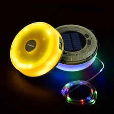 Solar Camping String Lights 1-Pack, 2 in 1 Rechargeable Camping Lights with 5 Mo